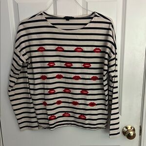 J.crew Striped Long Sleeve Shirt with Red Lips